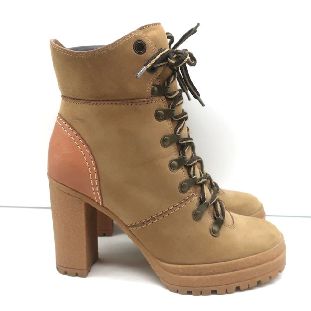 See by Chloe Eileen High Heel Hiking Boots Camel Suede Size 37 - Picture 2 of 11